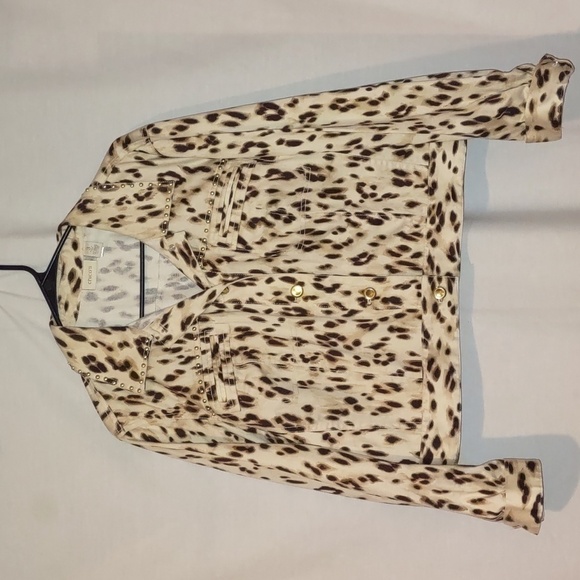 Chico's Animal Print Jean style Jacket with stud details size XL - Picture 1 of 13